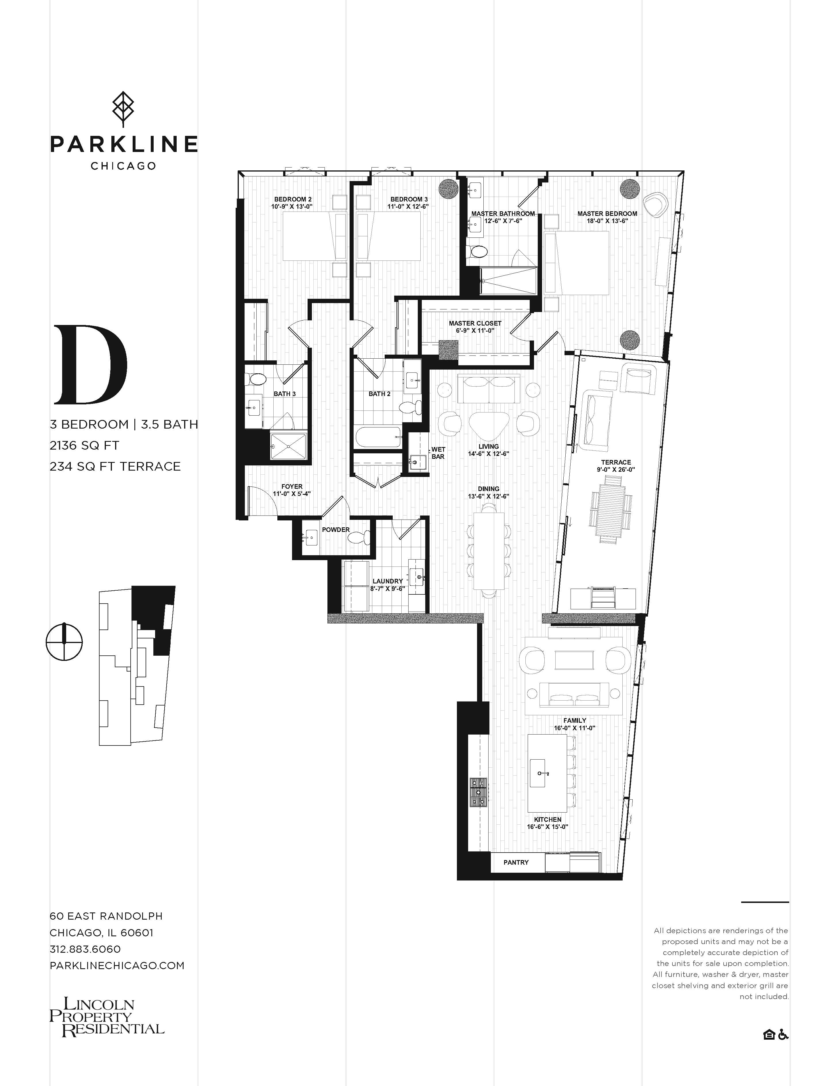 Floor plan for 3 beds, 3.5 baths, 2136 sqft